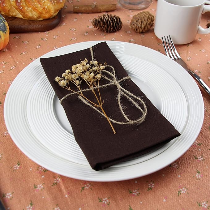 Solid Color Linen Blended Thin Dinner Cloth Napkins - Set of 12 (40 x 40 cm) - for Events & Home Use (Brown)