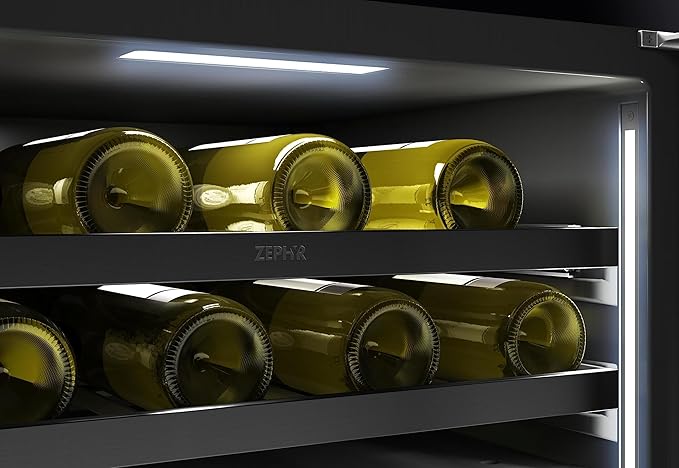 Zephyr PRW24C02C Presrv 24 Inch Wide 45 Bottle Capacity Built-In/Free Standing Dual Zone Wine Cooler with Vibration Dampening System - Black Stainless Steel