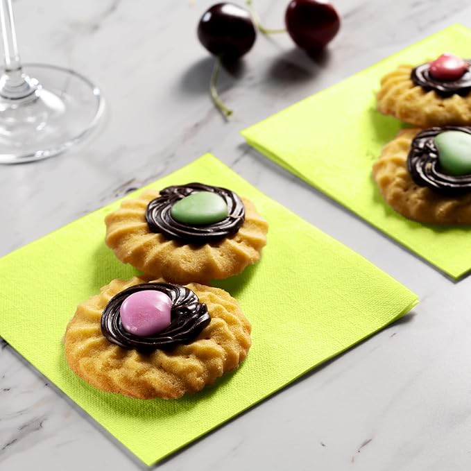 Disposable Kiwi Cocktail Napkins Paper - 4" x 4" High-End Linen-Like Beverage Party Square Paper Napkin Pack for Bar, Cafe, Restaurant, Christmas, Birthday, Wedding, Baby Shower - 100 Count