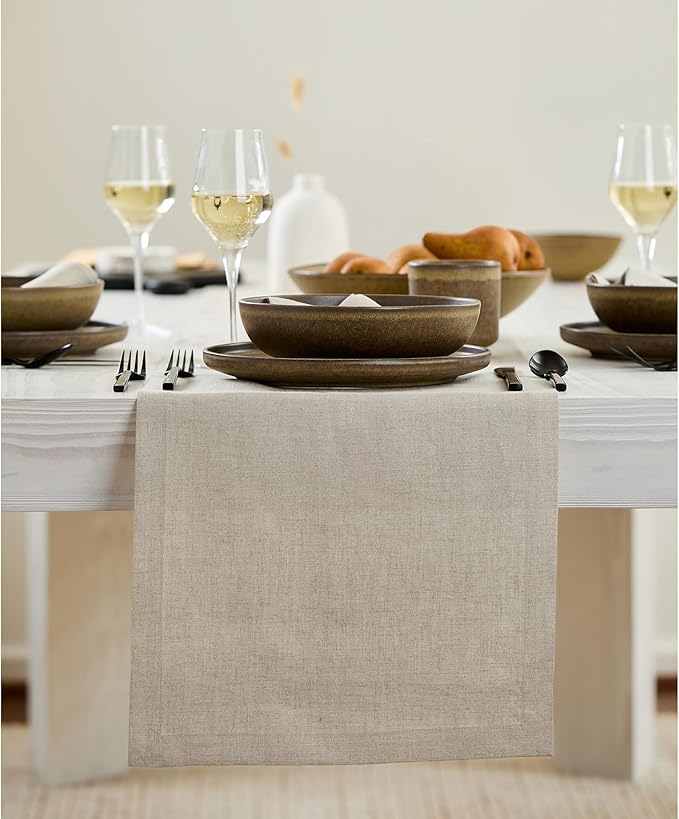 Solino Home Linen Natural Table Runner 36 Inches - 100% Pure Linen Small Table Runner 14 x 36 Inch Ideal for Dresser and Coffee Tables - Christmas, Holiday, New Year - Fete