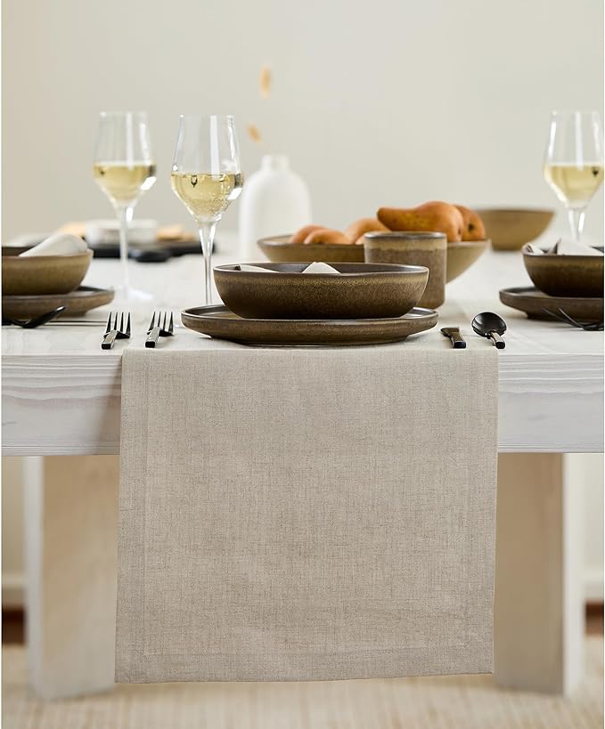 Solino Home Linen Natural Table Runner 108 Inches Long - 100% Pure Linen Dining Table Runner 14 x 108 Inch for Christmas, Holiday, New Year - Fete