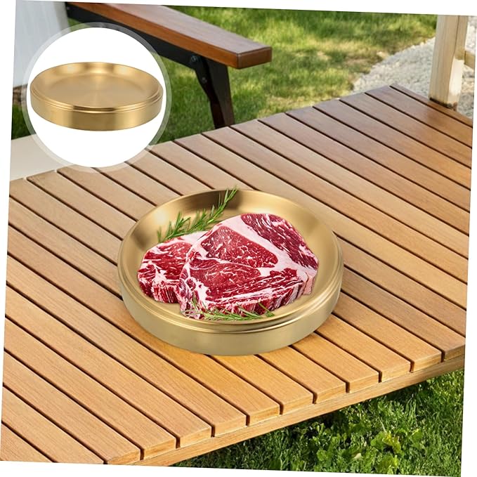 LIFKOME Stainless Steel Round Grilling Plate Stackable Food Dish for Home and Outdoor Cooking and Easy to Clean Platter for Meats and Sides