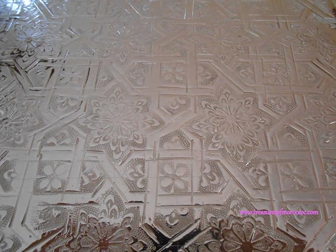 Moroccan Tea Tray Serving Cocktail Silver Handmade Fez Large Round