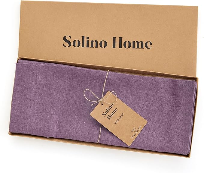 Solino Home Linen Table Runner 108 Inches Long - 100% Pure Linen Mulberry Dining Table Runner 14 x 108 Inch for Valentines, Spring, Easter - Fete
