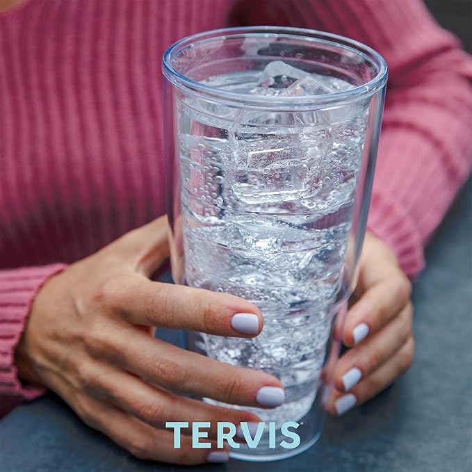 Tervis Made in USA Double Walled Clear & Colorful Lidded Insulated Tumbler Cup Keeps Drinks Cold & Hot, 24oz, Navy Lid