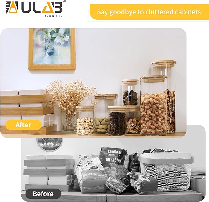 ULAB 3.5mm Thick Glass Food Container Set with Lid, 62.6 OZ Clear Storage Jar, Pack of 2, Glass Airtight Canisters set for Cookie, Pasta, Coffee Beans, USJ1005