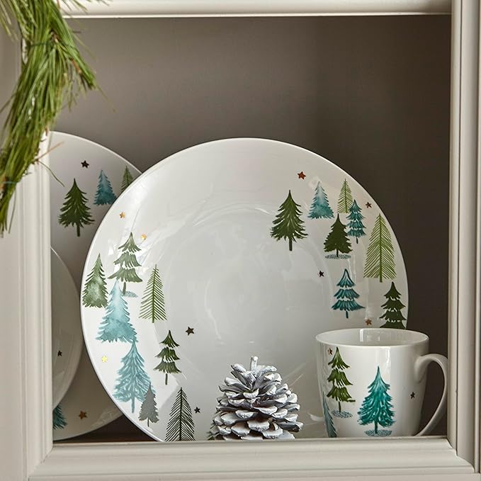 Lenox Dinnerware, Balsam Lane 12-Piece Dinnerware Set, Service For 4, Porcelain, Dishwasher & Microwave Safe, Plates & Bowls Sets, Christmas, Holiday Hosting, Home and Kitchen (White/Green, 12 Piece)