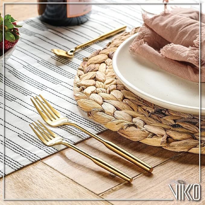 Vikko Modern Gold Silverware Set: Unique Brushed Gold Flatware Set - Satin Matte - 18/10 stainless steel flatware For Upscale Dining and Entertaining- 20 Piece Cutlery Set - Service for Four (4)