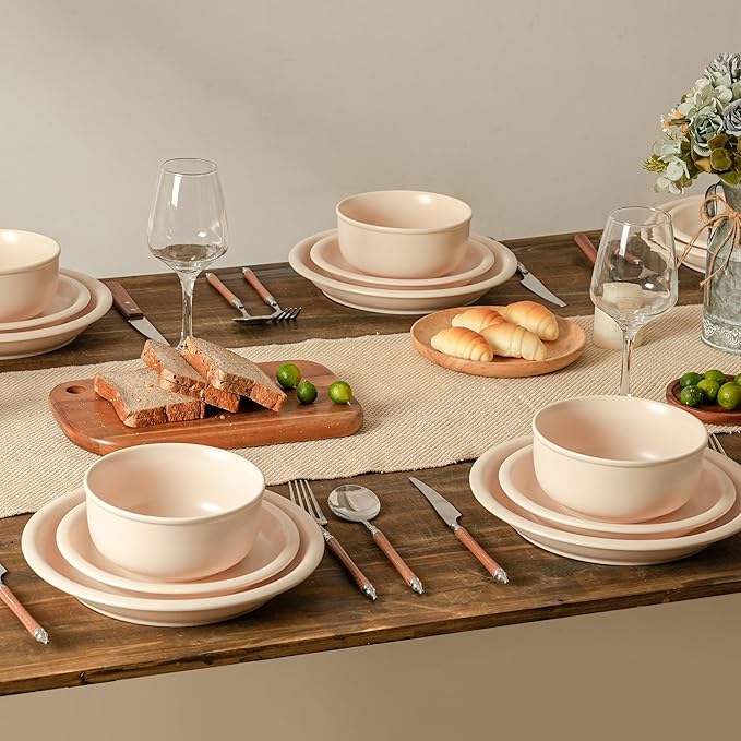 Salad & Dessert Plates, 8 Inch Small Dinner Plates Sets for 4, Dishwasher & Microwave Safe, Porcelain Dinner Dishes for Cake, Fruits, Waffle, Pasta, Salad, Terracotta White