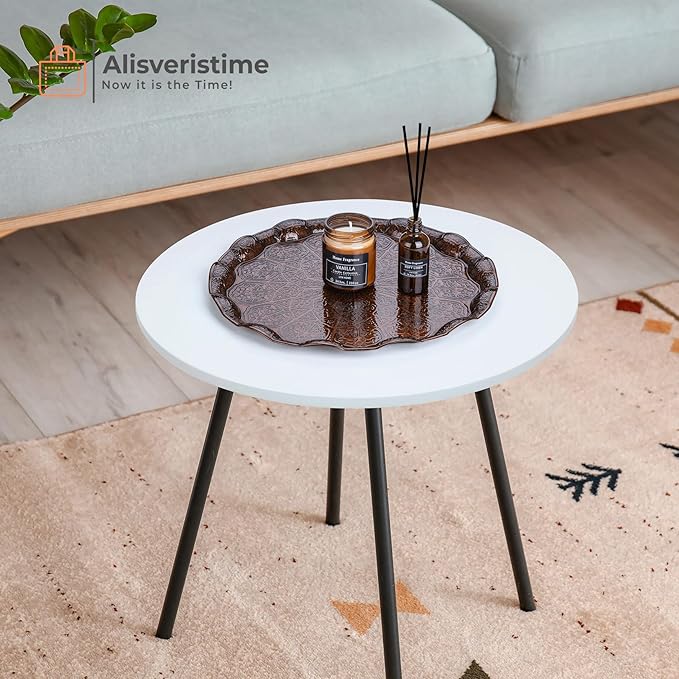 Alisveristime Turkish Ottoman Coffee Tea Serving Tray – 13.60 inches, Metal with Traditional Motifs, Available in Five Colors (Copper)