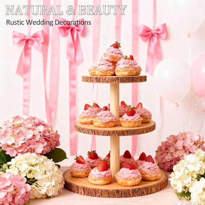 3 Tier Cupcake Tower Stand,Round Dessert Display Platter,Wooden Cake Tiered Display Stand for Birthday,Wedding,Wedding,Tea Party Decoration,Baby Shower,Party