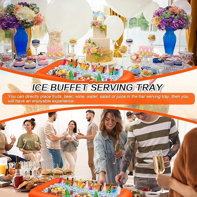Leitee Inflatable Serving Bar with Drain Plug 52 x 24 x 5'' Inflatable Ice Serving Buffet Bar for Party Food Cooler Buffet Drink(Orange,Basic Style)