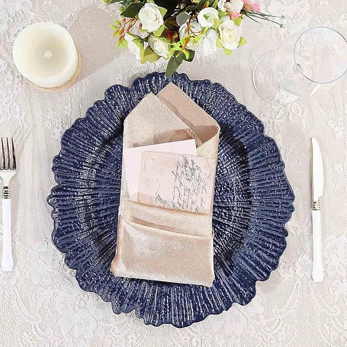 13" Charger Plates - Set of 24 - Acrylic Navy Blue Round Reef Disposable Chargers, Ideal for Dinner Party Wedding Holiday Bulk Events