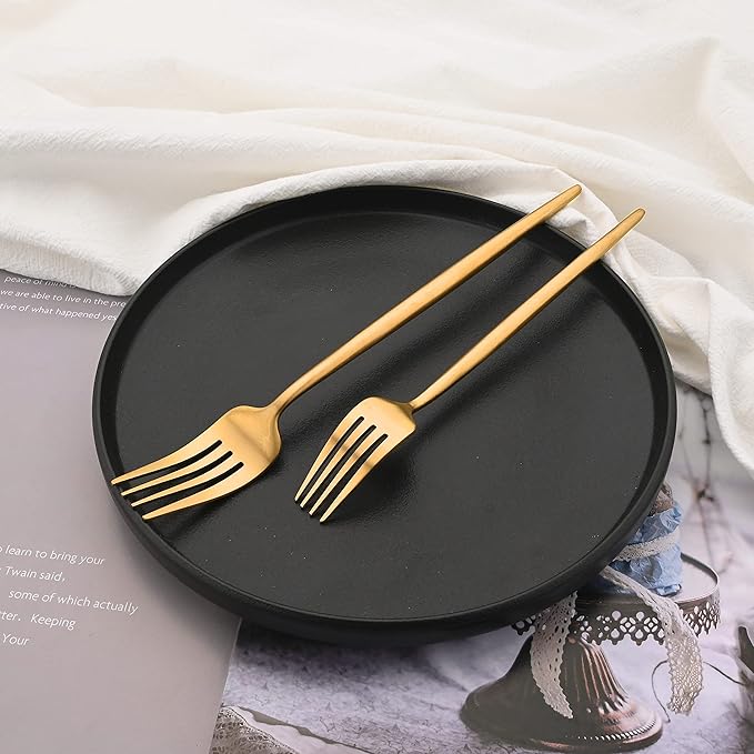 Flatware Set 18/10 Stainless Steel Matte Gold - Kitchen Utensil Serving Set of Dinner Fork Knife Spoons Salad Fork Dessert Spoon,5 Piece Set of 1, for Home Kitchen Restaurant Hotel