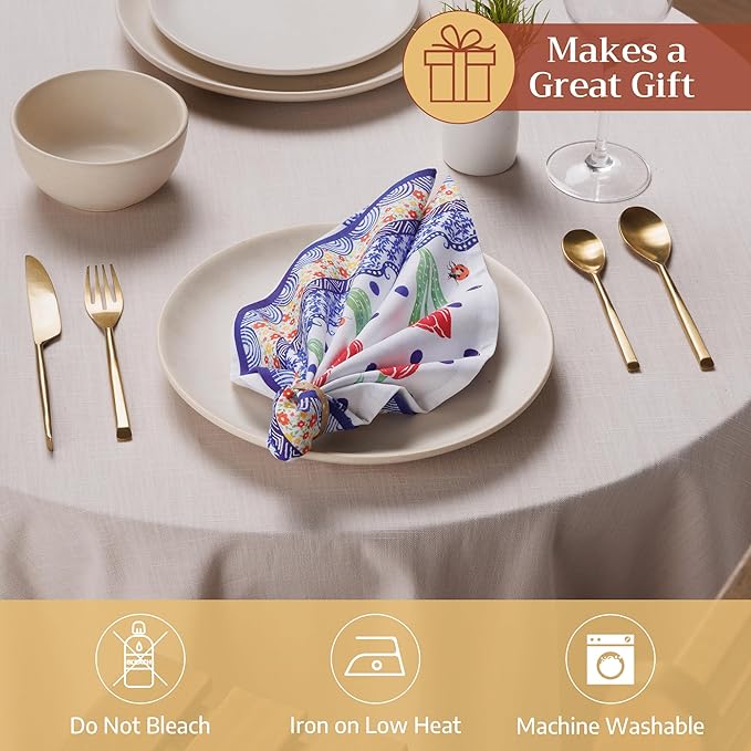 Maison d' Hermine Cloth Napkins Set of 4 100% Cotton Soft & Durable Everyday Reusable Square Napkins Cloth Washable, Dinner, Cocktail Party, Wedding, Restaurant (Folky Floral, 18" x 18")