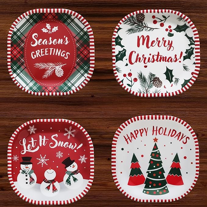 Kane Christmas 8-inch Melamine Appetizer Plates, Set of 4, for Dinner and Decorating, Salad or Dessert Dinnerware