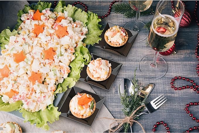 Exquisite Mini Disposable Appetizer Plates - 1200 Pack 2.95" x 2.95" Black Plastic Dessert Plates - Elegant Design for Weddings, Birthdays, and Formal Parties - Stackable and Convenient - BPA Free