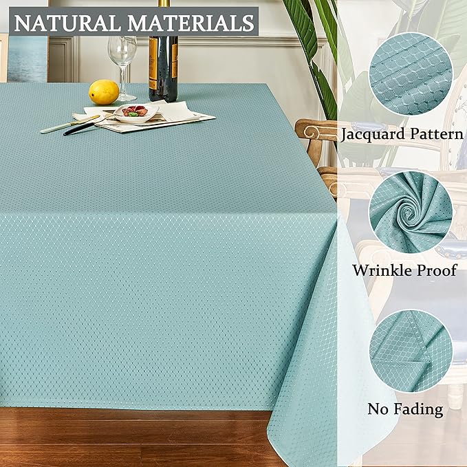 Rectangle Table Cloth Linen Farmhouse Stainproof Waterproof Washable Polyester Oblong Rectangular Fabric Table Cover for Kitchen Dining Dinner (Turquoise, 60 X 144 Inch)