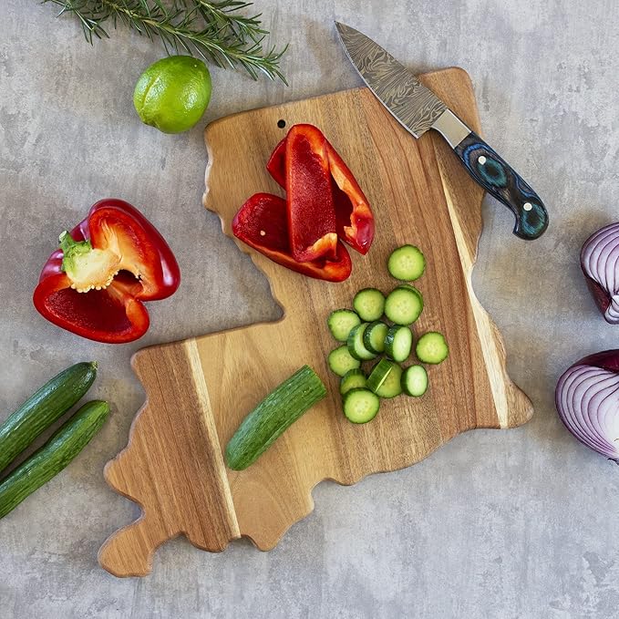 Totally Bamboo Rock & Branch Origins Series Louisiana State Shaped Cutting Board and Charcuterie Serving Tray, Includes Hang Tie for Wall Display