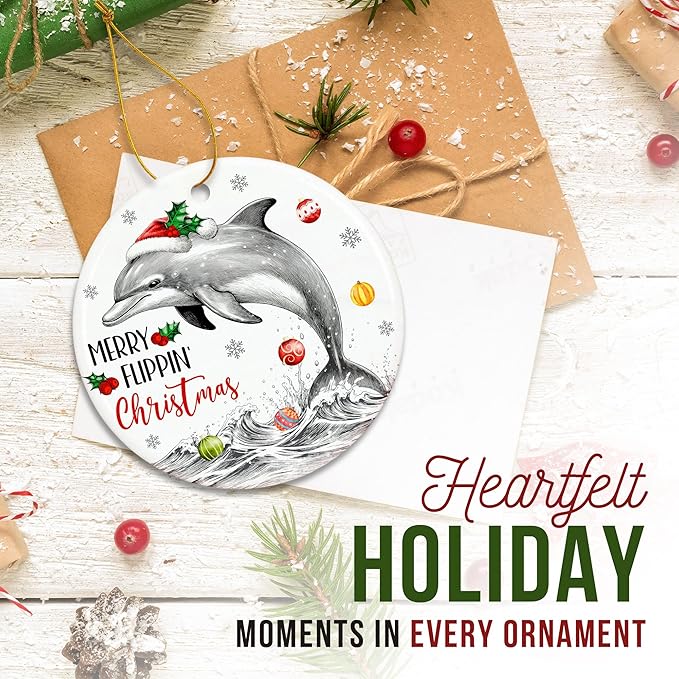 ZAGKOO Dolphin Ornaments for Christmas Tree - Dolphin Themed Gifts for Men, Women - Animal Gift Ideas for Dolphins Lovers, Beach Lovers - Ceramic Xmas Ornaments Tree Decorations