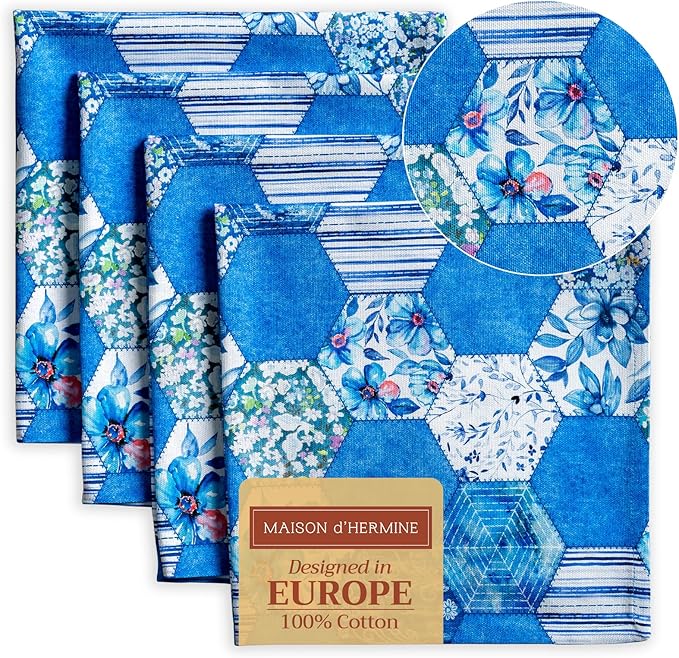 Maison d' Hermine Cloth Napkins Set of 4 100% Cotton Everyday Reusable Square Napkins Cloth Washable, Dinner, Party, Wedding, Restaurant, Spring/Summer (Summer Blues, 20" x 20")
