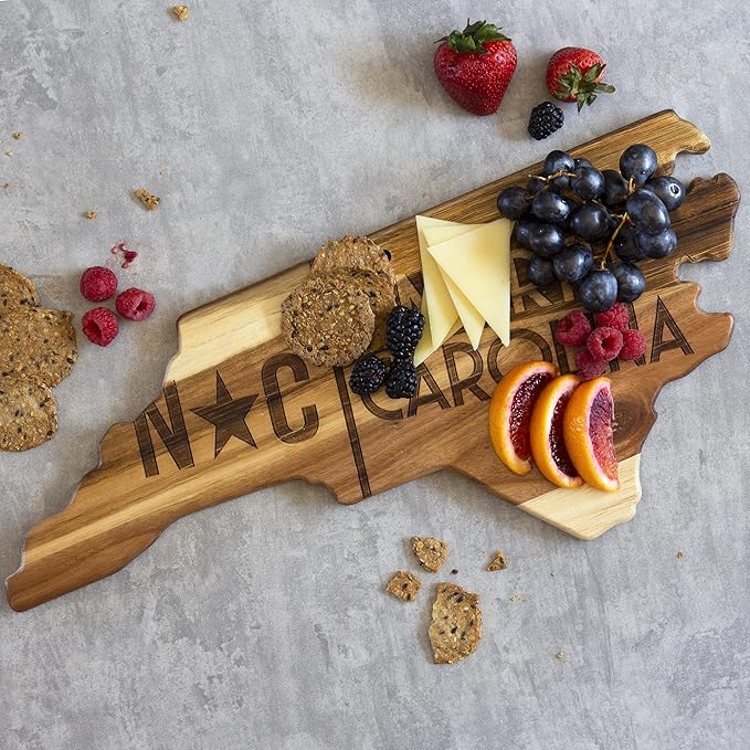 Totally Bamboo Rock & Branch Origins Series North Carolina State Shaped Cutting Board and Charcuterie Serving Tray, Includes Hang Tie for Wall Display 18" x 8" x 0.6"