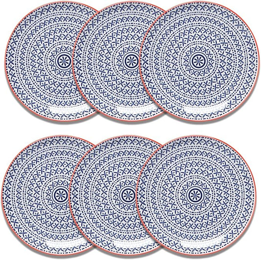 Now Designs Blue Cross Porcelain Stamped Appetizer Plate, 6 inch, Set of 6