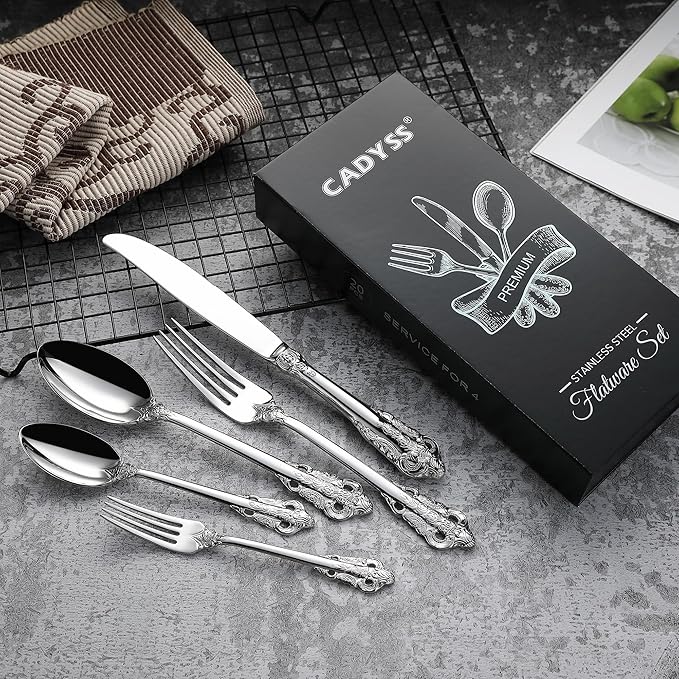 Luxurious 20 Piece Silverware Set for 4 - Cutlery Set, Flatware Set - Includes Knife, Fork, and Spoon - High-End 18/10 Stainless Steel - Royal Tableware Set for an Exquisite Dining Experience