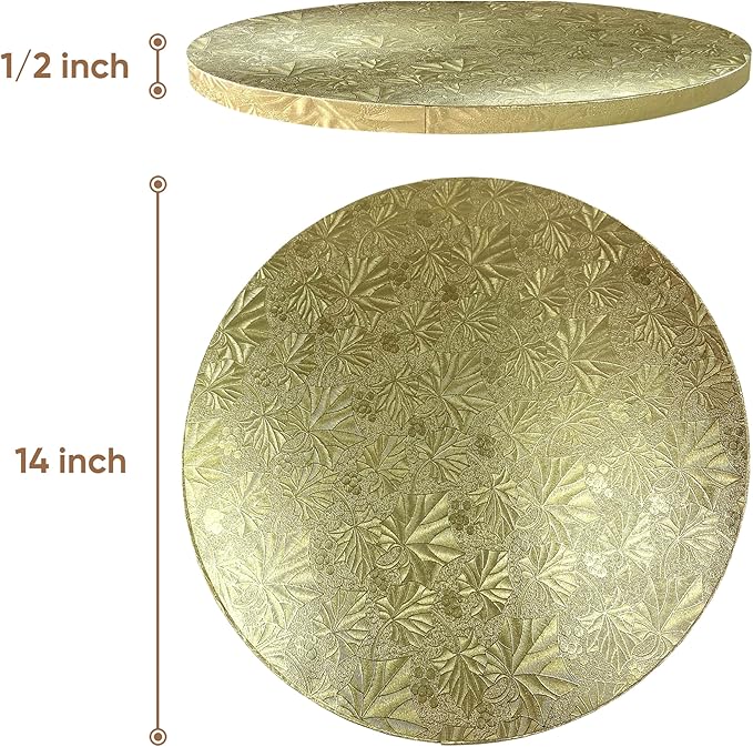 Cakebon Round Cake Boards - Sturdy 1/2 Inch Thick Drums - 14 Inch Professional Smooth Straight Edges Gold 6-Pack