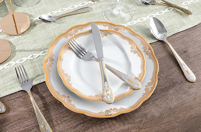 40 Piece Flatware Set - 18/10 Stainless Steel Silverware Set for 8 - Complete Cutlery with Elegant Vintage Handles - For Kitchen and Dining, Home Essentials (40 Piece, Lucca)