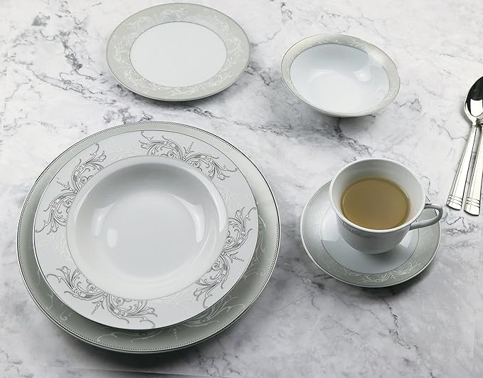 57Piece Silver Border Porcelain Dinnerware Set-Service For 8-Olympia-Mix & Match