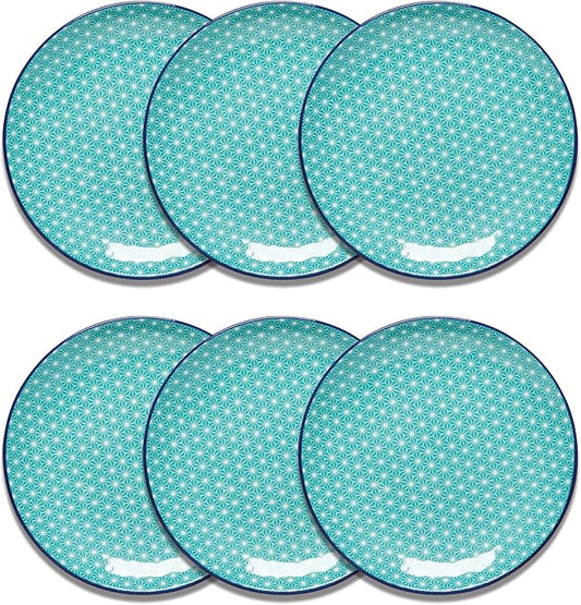 Now Designs Aqua Stars Porcelain Stamped Appetizer Plate, 6 inches, Set of 6