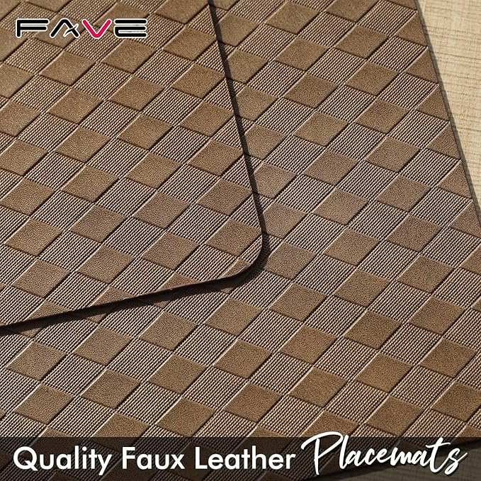 FAVE Faux Leather Place Mats Table Mats Set of 2 Heat Resistant Placemat for Kitchen Table Wipeable Placemats Fall Table Mats (Tan-2PCS)