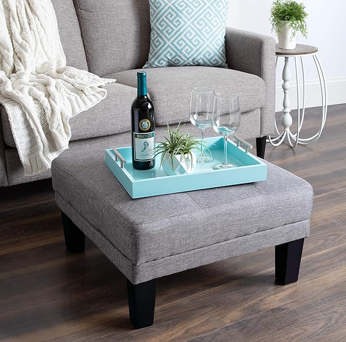 Kate and Laurel Lipton Decorative Tray with Polished Silver Metal Handles, Pastel Teal
