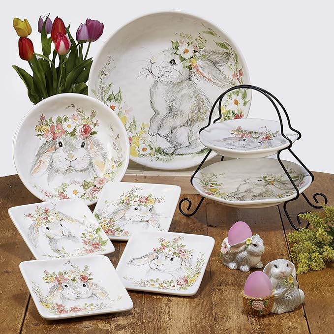 Sweet Bunny 6" Canape/Snack Plates, Assorted Designs, Set of 4