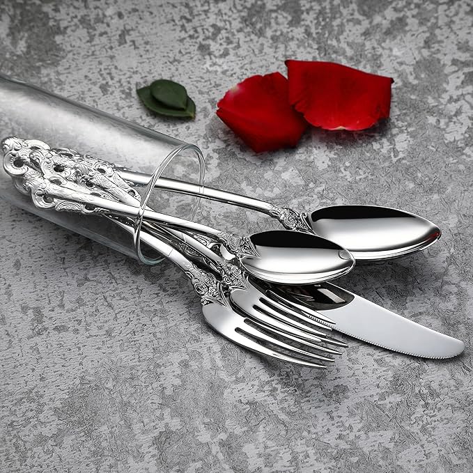 Luxurious 20 Piece Silverware Set for 4 - Cutlery Set, Flatware Set - Includes Knife, Fork, and Spoon - High-End 18/10 Stainless Steel - Royal Tableware Set for an Exquisite Dining Experience