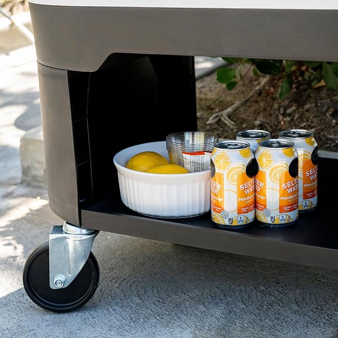 Permasteel Rolling Patio Cooler – Large Outdoor Ice Chest with Wheels, Beverage Cooler for Backyard, BBQ, Tailgate, Beach, Parties, Rustic Farmhouse Design
