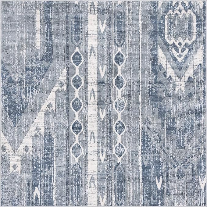 Rugs.com Oregon Collection Rug – 6 Ft Square Light Slate Blue Low-Pile Rug Perfect for Living Rooms, Kitchens, Entryways
