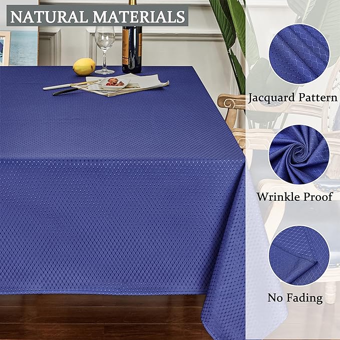 Rectangle Table Cloth Linen Farmhouse Stainproof Waterproof Washable Polyester Oblong Rectangular Fabric Table Cover for Kitchen Dining Dinner (Navy Blue, 60 X 84 Inch)