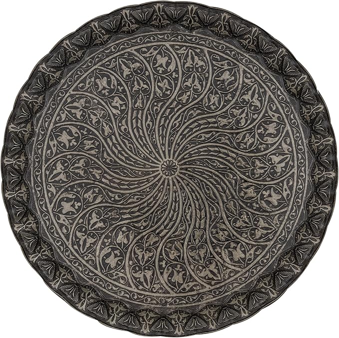 Alisveristime Turkish Ottoman Coffee Tea Serving Tray – 11.8 Inches, Wavy Zamac Tray with Traditional Motifs, Available in Five Color Variations (Black)