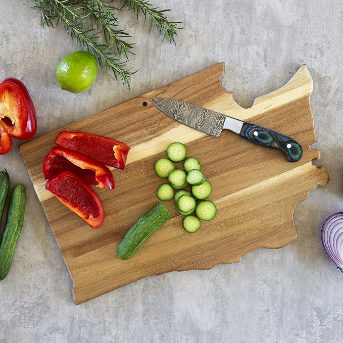Totally Bamboo Rock & Branch Origins Series Washington State Shaped Cutting Board and Charcuterie Serving Tray, Includes Hang Tie for Wall Display 15.5" x 10" x 0.6"