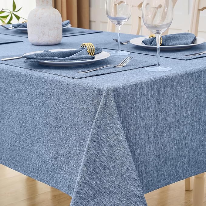 Rectangle Table Cloth Linen Farmhouse Stainproof Waterproof Washable Polyester Oblong Rectangular Fabric Table Cover for Kitchen Dining Dinner(Denim Blue/52x70 Inch)