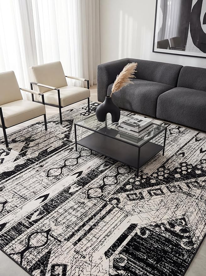 Rugs.com Oregon Collection Rug – 2' 2 x 3' Black and White Low-Pile Rug Perfect for Living Rooms, Large Dining Rooms, Open Floorplans