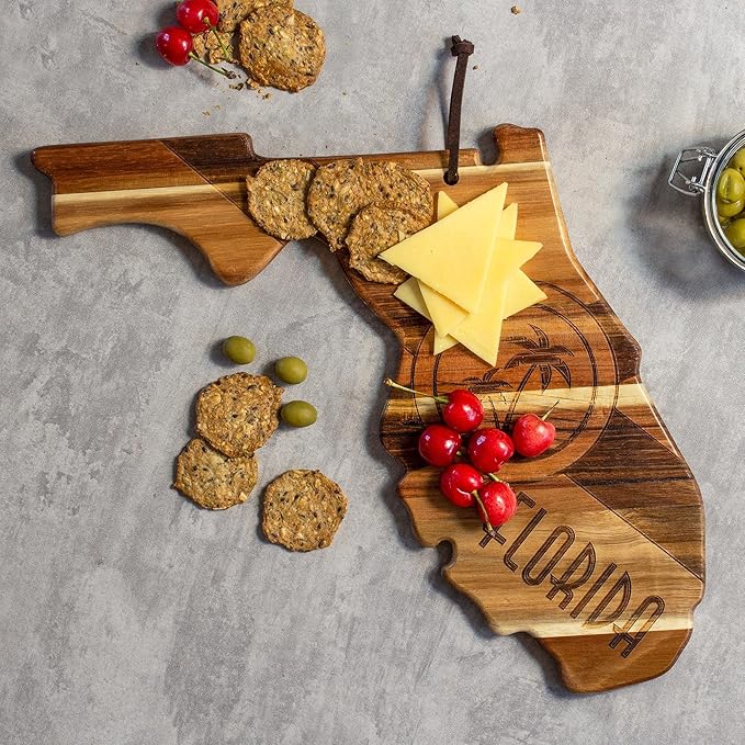 Totally Bamboo Rock & Branch Origins Series Florida State Shaped Cutting Board and Charcuterie Serving Tray, Includes Hang Tie for Wall Display