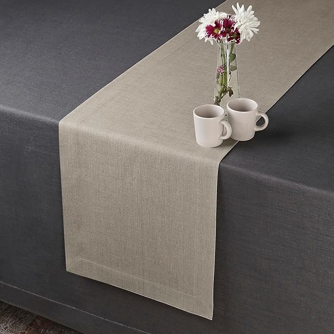 D'Moksha Homes Linen Natural Table Runner 90 Inches Long - 100% Pure Linen 14 x 90 Inch Table Runner for Dining, Winter, Christmas, Holiday, New Year - Machine Washable