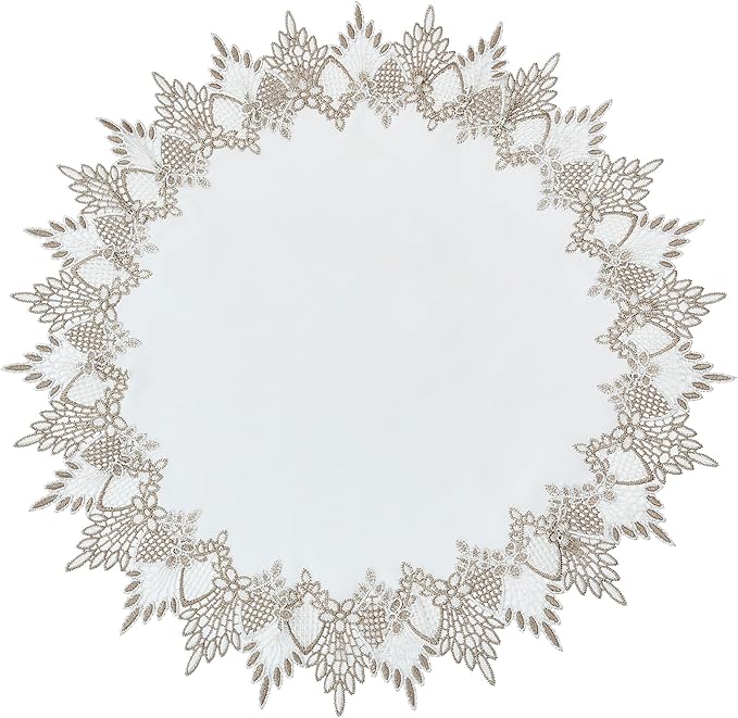 White Linen Doily 24 inches Round Neutral Earth Tones Beige Lace Coffee Table Topper Dresser Scarf Place Mats (White, 24” Round)