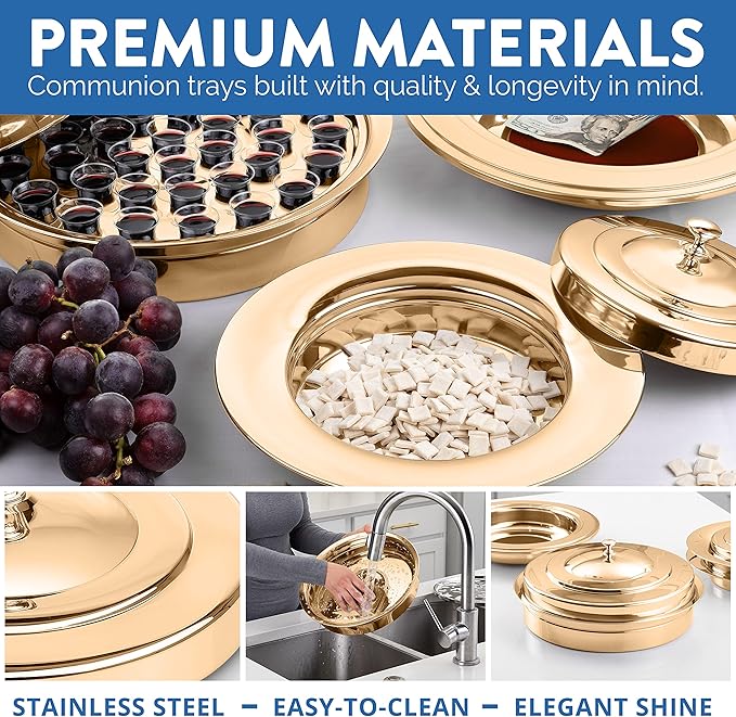 (Offering Plate Red) Premium Gold Stainless Steel Offering Plates for Church | Offering Trays | Church Collection Plate | Church Offering Plates