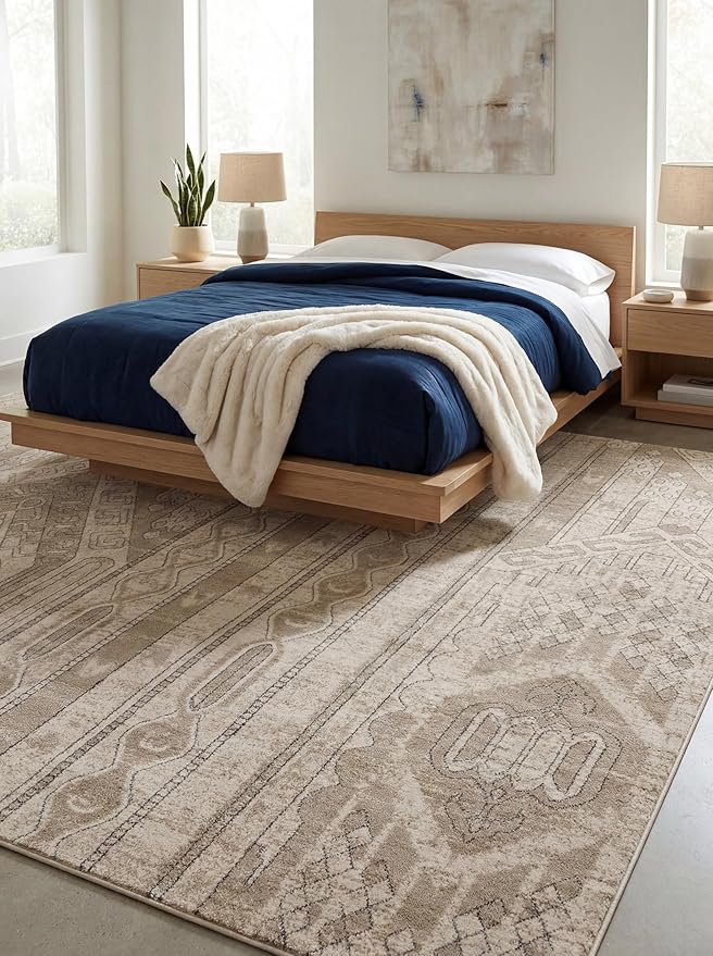Rugs.com Oregon Collection Rug – 7' x 10' Ivory Low-Pile Rug Perfect for Living Rooms, Large Dining Rooms, Open Floorplans