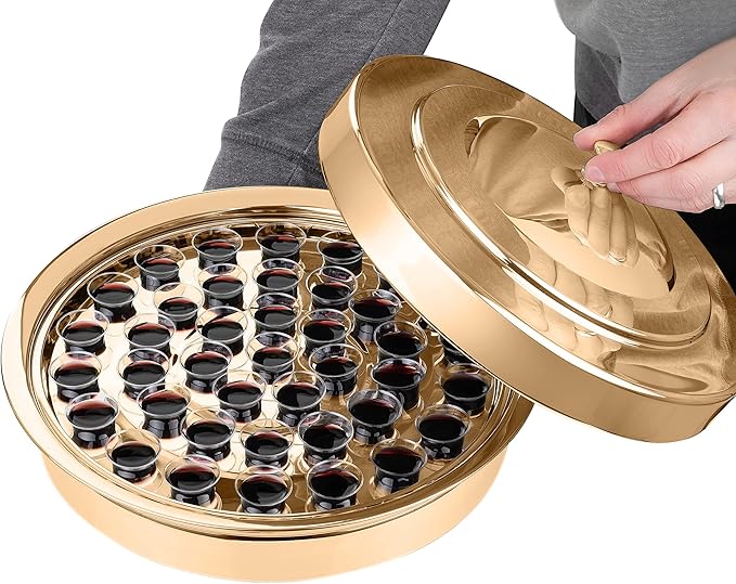 (Cup Tray Lid) Gold Premium Communion Trays for Churches | Stainless Steel Communion Ware Set, Supplies | 40 Cup Tray
