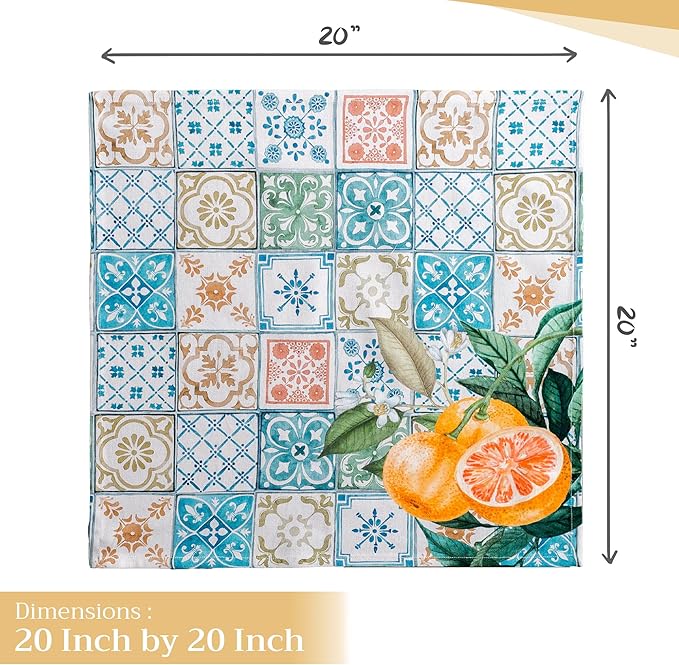 Maison d' Hermine Cloth Napkins Set of 4 100% Cotton Everyday Reusable Square Napkins Cloth Washable, Dinner, Party, Wedding, Restaurant, Spring/Summer (Agrume, 20" x 20")